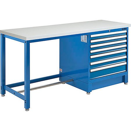 GLOBAL INDUSTRIAL 72W x 30D Modular Workbench with 7 Drawers, ESD Laminate Square Edge, Blue 711185